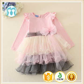 mais novo 100 algodão crianças meninas smocked frock design vestido com 5layers plissado